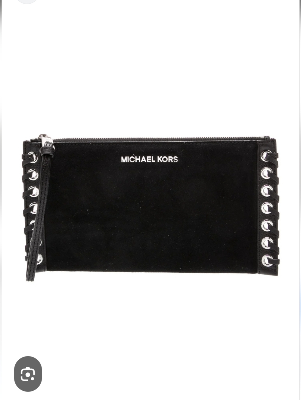 Michael Kors Black Suede Wristlet with Silver Grommet Trim